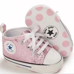 Toddler Pink Sequins High Top Lace Up Soft Sole Shoe